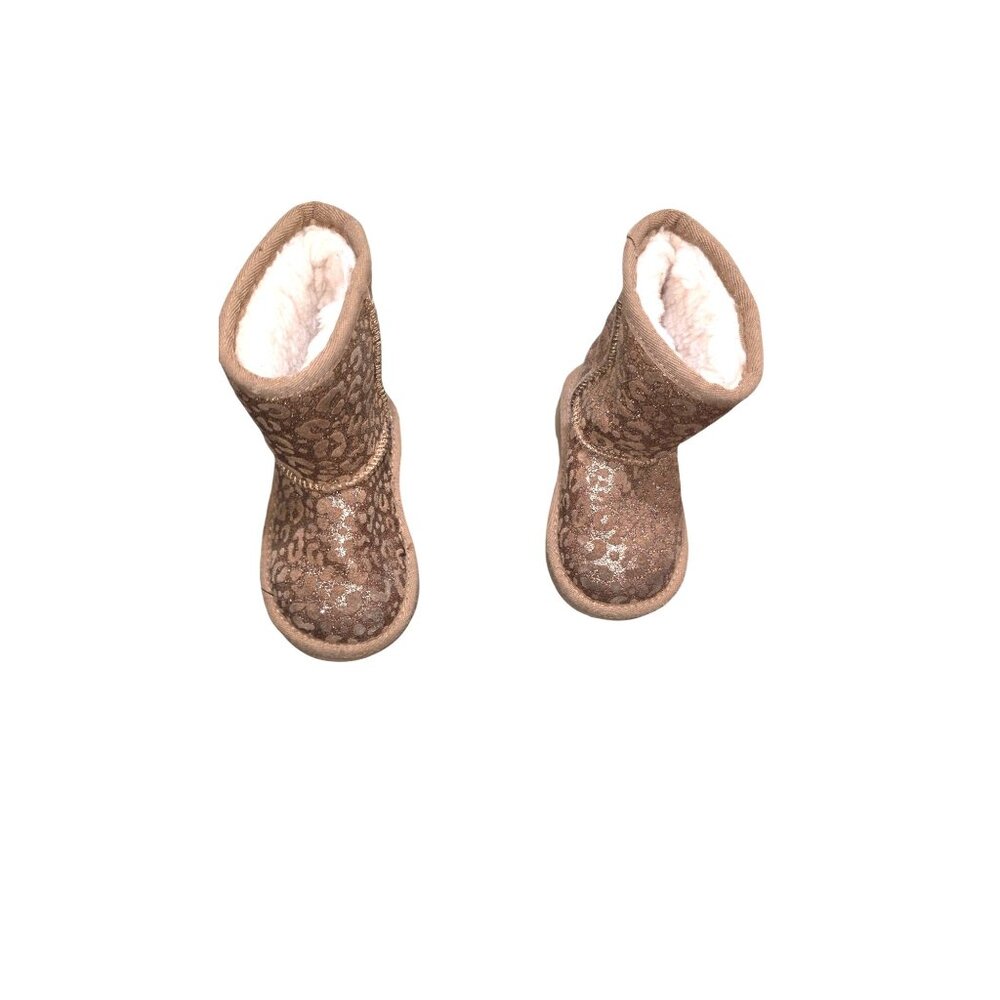 UGG Kids Tan Glitter Leopard Print Boots Shearling‎ Lining Size 6